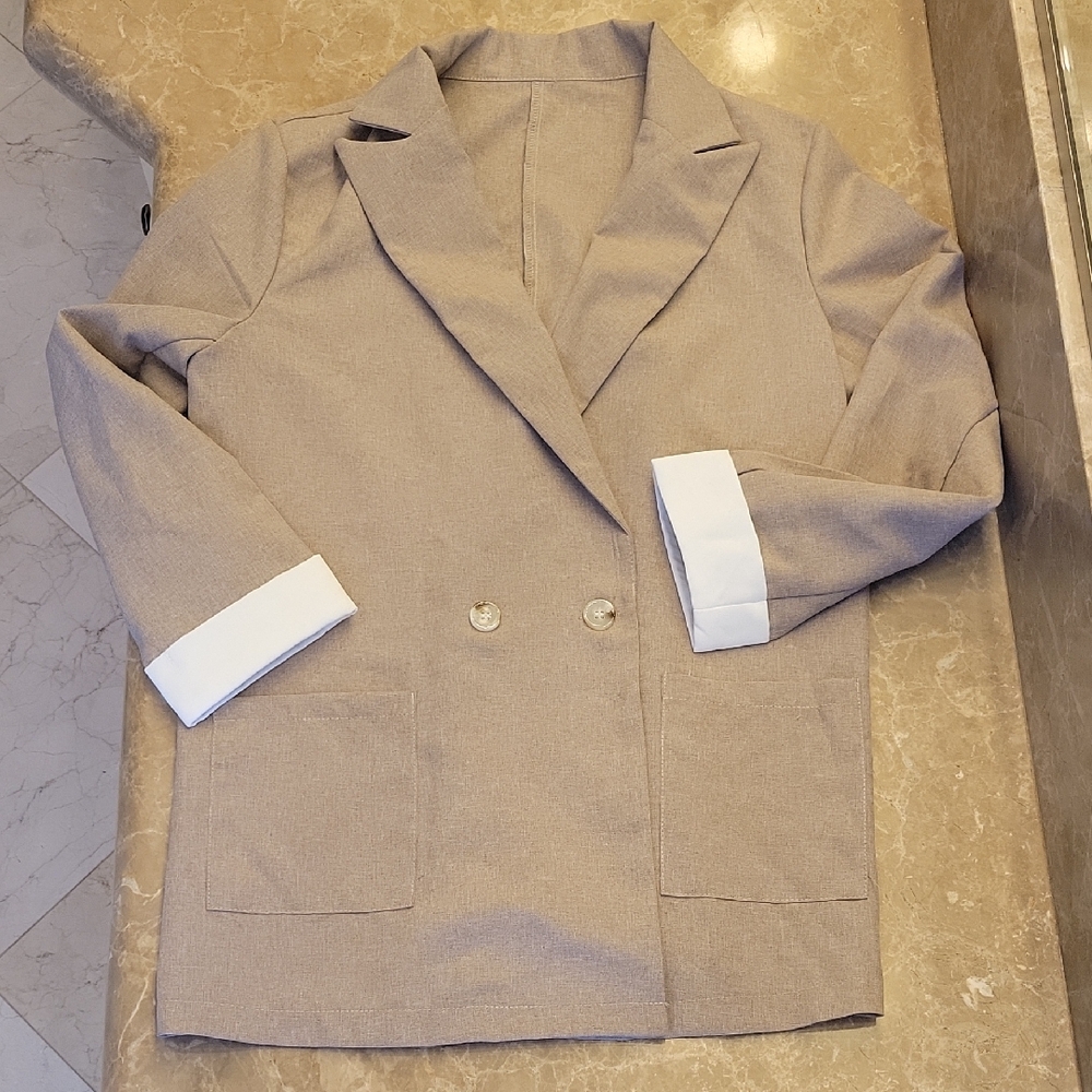 SHEIN Tan Blazer with White Accents